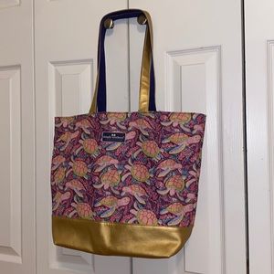 Simply Southern Dancing Turtle Tote Bag Purse Handbag Gold Purple Beach NWOT